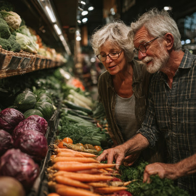 Щаслива літня пара готує здорову їжу разом